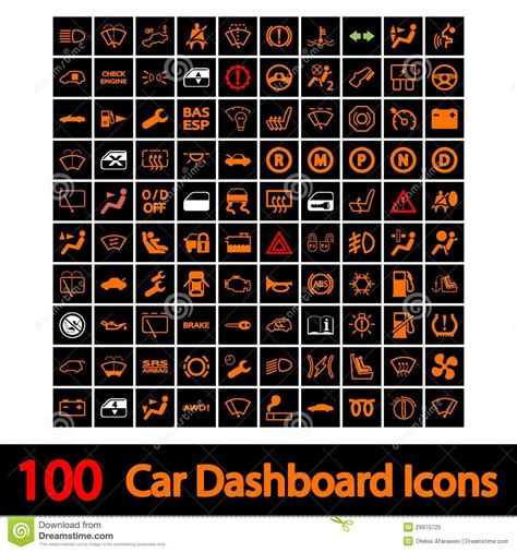 100 De Pictogrammen Van Het Dashboard Van De Auto. Vector ...