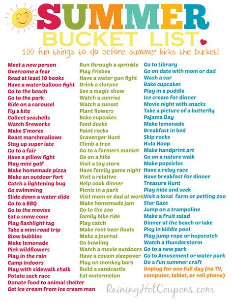 100 Fun Things To Do This Summer  Printable Bucket List!