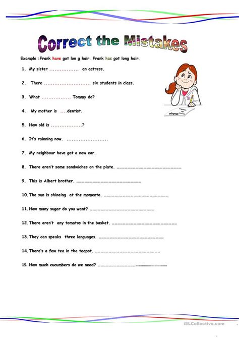 14 FREE ESL correct the mistakes worksheets