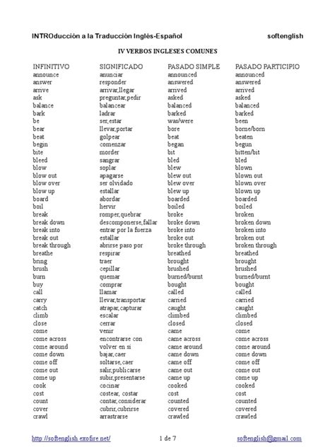 15239147 Lista de Verbos Ingleses Regulares e Irregulares ...