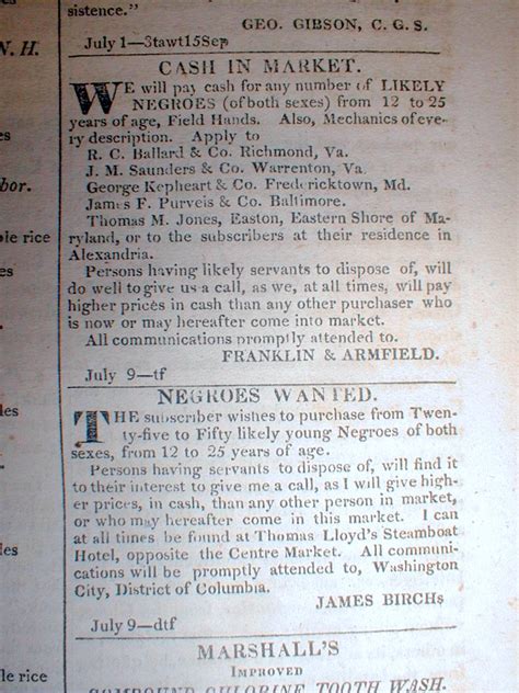 1833 Washington Globe DC newspaper w 2 front page ADs ...
