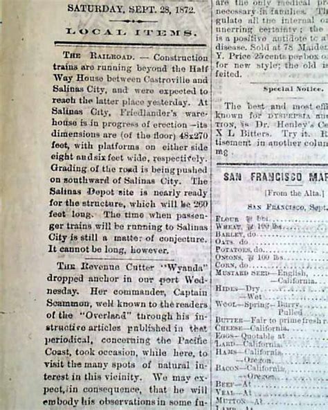 1879 Old West Newspaper From Jackson CA ...