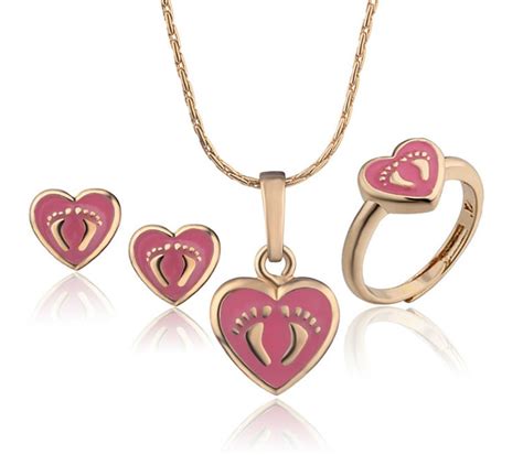 18K Gift Set PINK HEARTS For Teens, Little Girls Jewelry ...