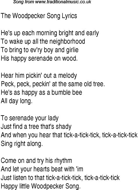 1940s Top Songs: lyrics for The Woodpecker Song Glen Miller