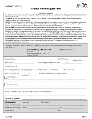 2012 2018 Form Tricare TA 2701 Fill Online, Printable ...