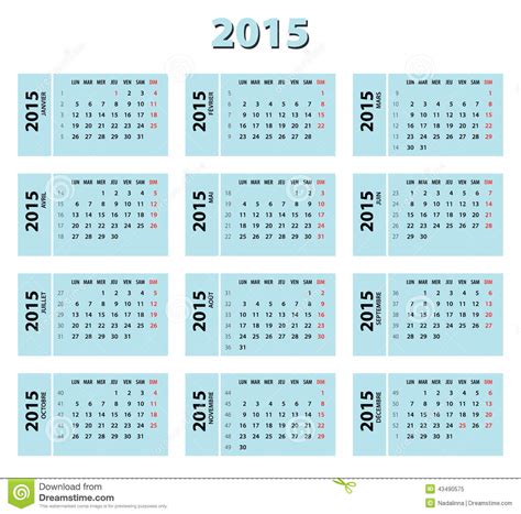 2015 blue french calendar stock vector. Illustration of ...