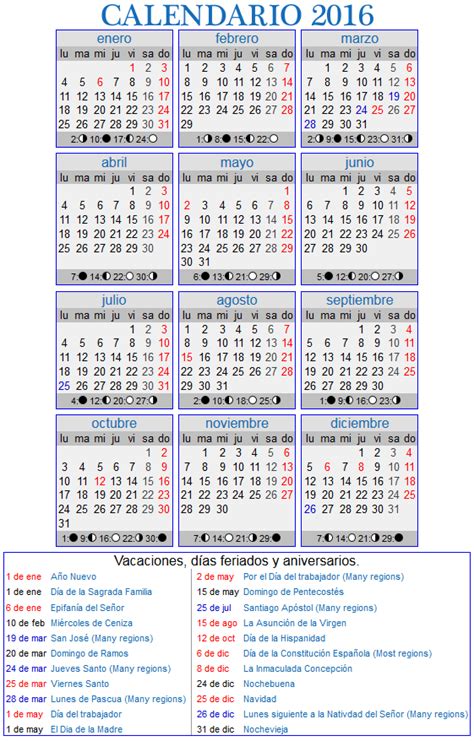 2016 Calendario laboral | Printable 2018 calendar Free ...