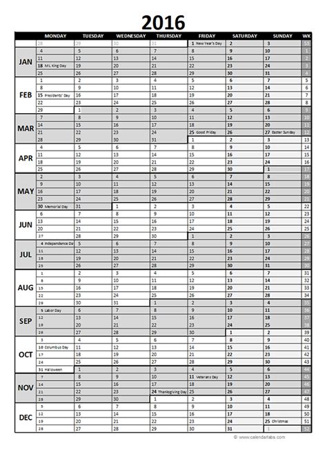 2016 Excel Yearly Calendar 06   Free Printable Templates