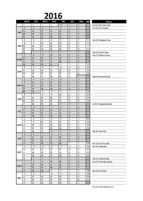 2016 Excel Yearly Calendar 07   Free Printable Templates