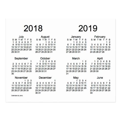 2018 2019 School Year Mini Calendar by Janz Postcard | Zazzle