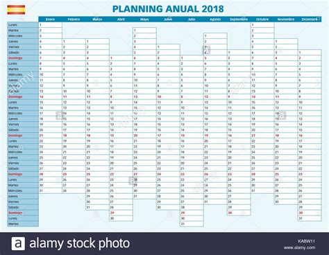 2018 Annual planner. Spanish calendar for year 2018. Year ...