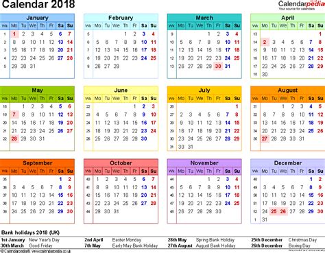 2018 Calendar Excel | 2018 calendar printable