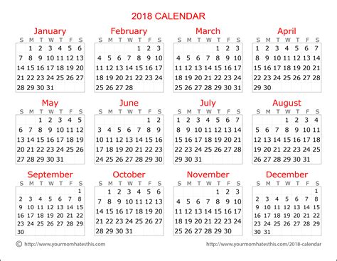 2018 Calendar – Download Quality Calendars