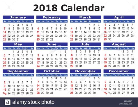 2018 calendar. Simple vector calendar for year 2018 Stock ...