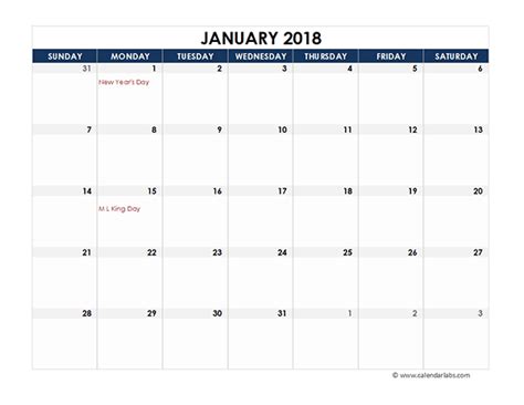 2018 Excel Calendar Spreadsheet Template   Free Printable ...
