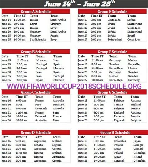 2018 FIFA World Cup Russia All Matches Schedule, Fixture ...