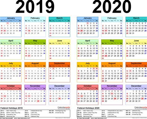 2019 2020 Calendar   free printable two year PDF calendars