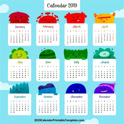 2019 Calendar Excel   2019 Calendar Printable Template ...