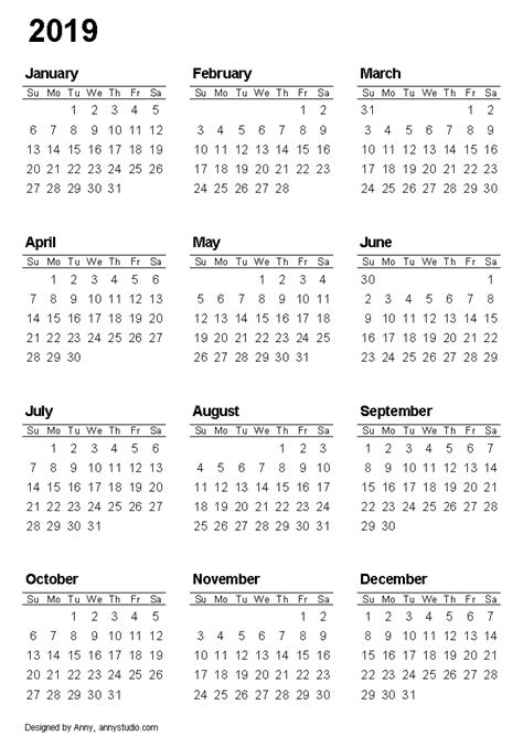 2019 Yearly Calendar – FREE DOWNLOAD | Cheetah Template