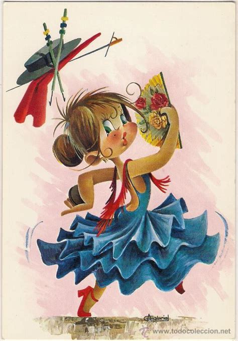 28697 ¡¡ postal dibujo niña flamenca, ilustrac   Comprar ...