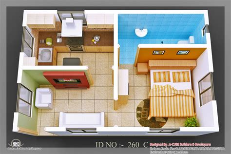 3D isometric views of small house plans   Kerala home ...