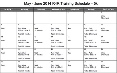 5K Training schedule   Running 4 Resettlement