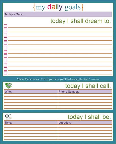 6 Best Images of Daily Goals Printable   Free Printable ...