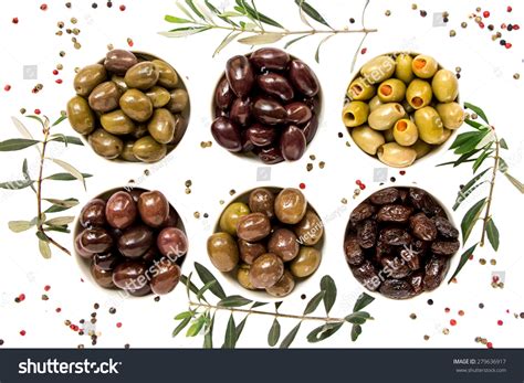 6 Different Types Of Olives In White Cups Framed By Olive ...