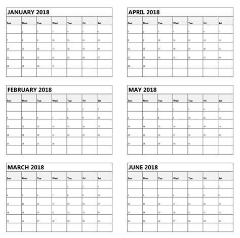 6 Month One Page Calendar 2018 | Calendar 2018