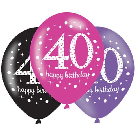 6 x 40th Birthday Balloons Black Pink Lilac Party ...