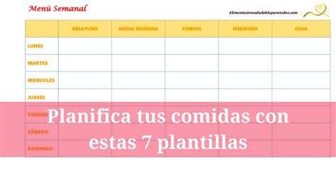 7 PLANTILLAS PARA PLANIFICAR EL MENÚ SEMANAL ...