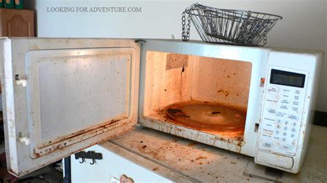 A DIRTY MICROWAVE OVEN THAT HAS NEVER BEEN CLEANED