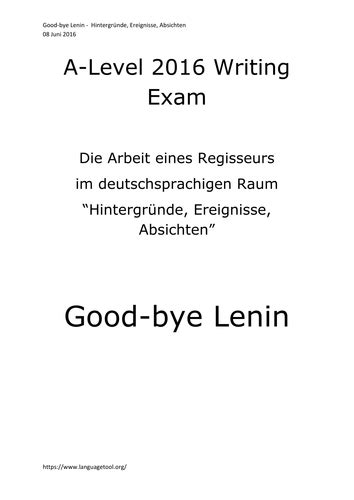 A2 German Writing Cultural Topic Good bye Lenin und die ...