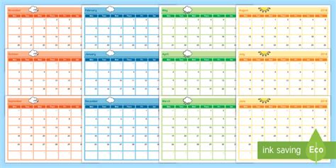 Academic Year Monthly Calendar Planning Template 2017 2018