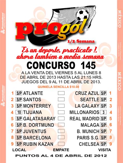Aciertos Progol : Progol 1/2 semana concurso 145 mi ...