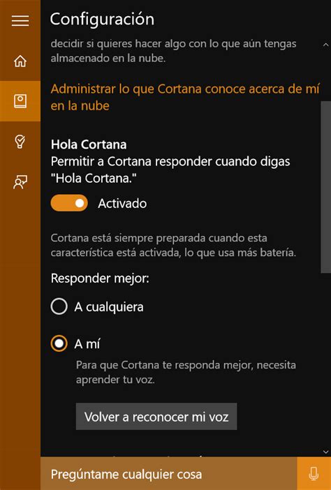 Activar la función  Hola Cortana  en Windows 10