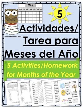 Actividades/Tarea para meses del año en español   Months ...