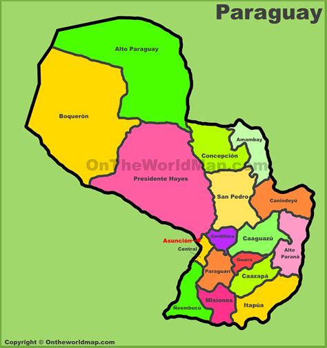 Administrative divisions map of Paraguay