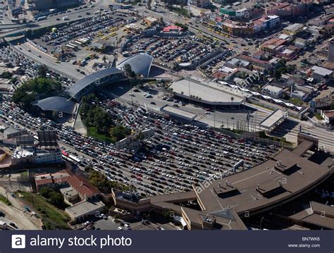 aerial above San Ysidro San Diego Tijuana border crossing ...