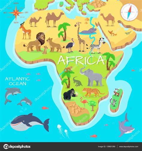 África continente mapa de dibujos animados con especies de ...
