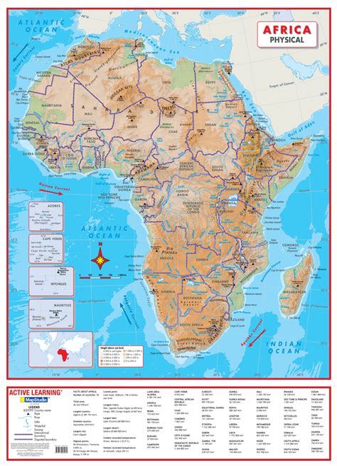 Africa Physical Wall Map a comprehensive physical map of ...