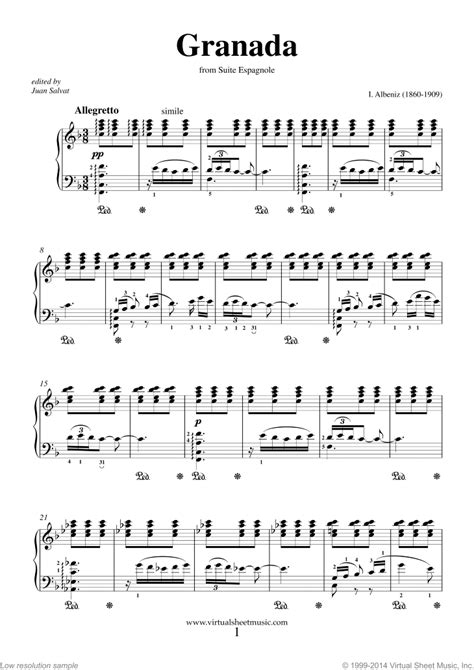 Albeniz   Granada sheet music for piano solo