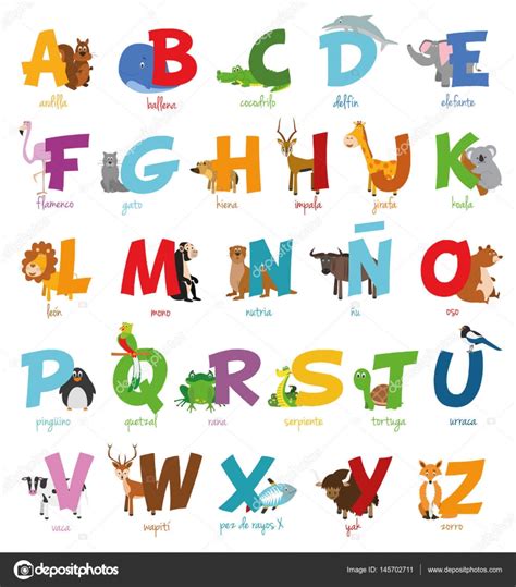 Alfabeto de zoo ilustrado de dibujos animados lindo con ...