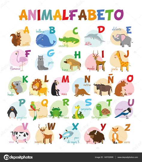 Alfabeto de zoo ilustrado de dibujos animados lindo con ...