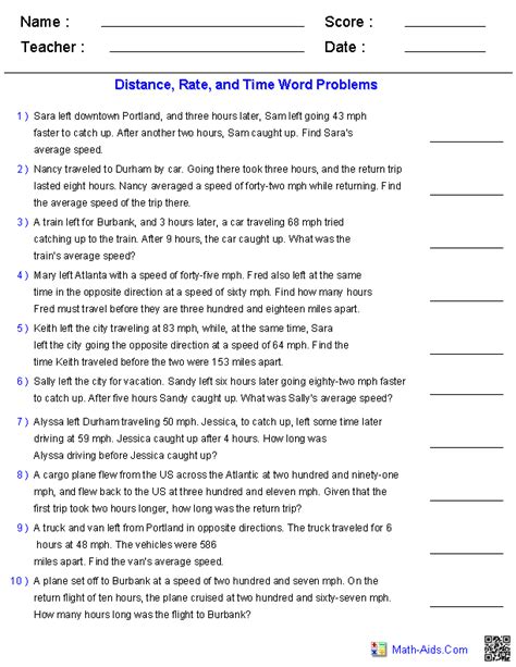 Algebra 1 Worksheets | Word Problems Worksheets