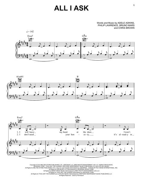 All I Ask sheet music by Adele  Piano, Vocal & Guitar ...