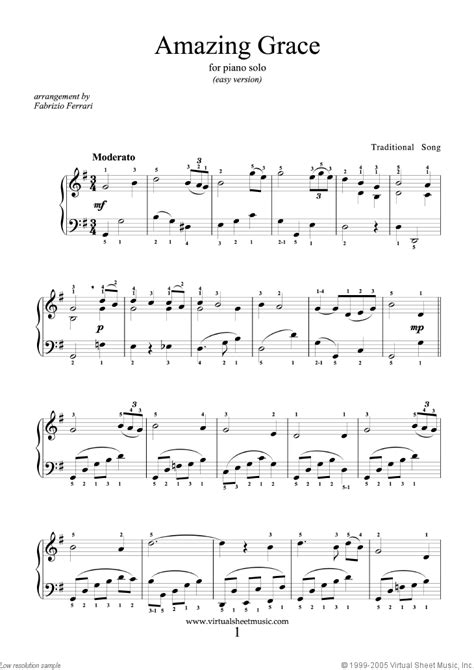 Amazing Grace  easy version  sheet music for piano solo