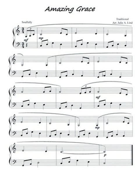 Amazing Grace: free early intermediate hymn piano sheet music