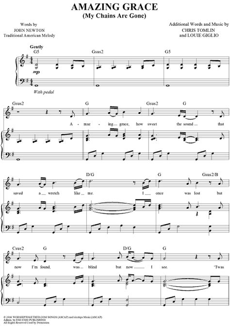 Amazing Grace  My Chains Are Gone  Sheet Music by Chris Tomlin
