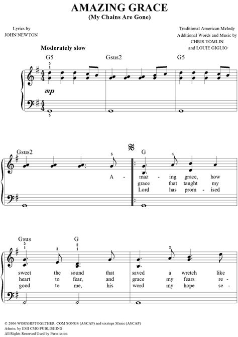 Amazing Grace  My Chains Are Gone  Sheet Music   For Piano ...